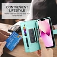 thumbnail image 6 of Allytechgroup Wallet Case for Apple iPhone 13, 9 Cards Holder + Zipper Pocket + Hand Wrist Shockproof Stand Flip Cover RFID Blocking Phone Case for Women Men, Mint, 6 of 7