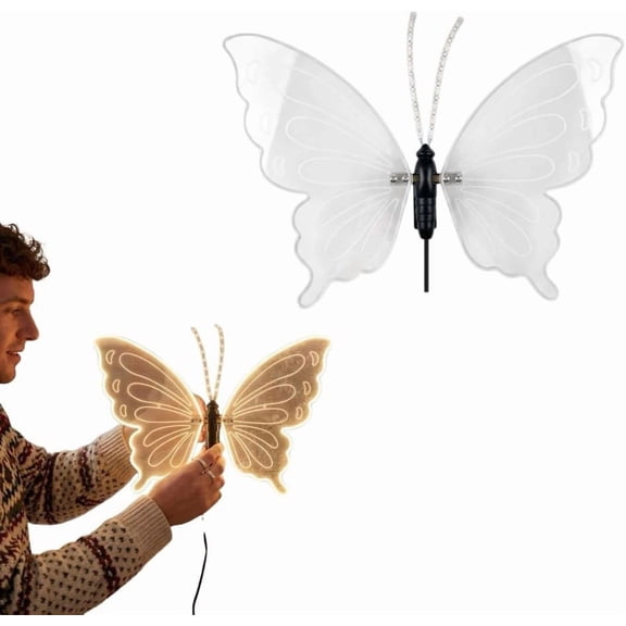 Uemqzd 15.75" Flapping LED Butterfly Light, Animated Luminous Outdoor Yard Decor with Motor‑Driven Wings, Warm White Glow for Garden, Lawn, Holiday Party
