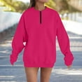 thumbnail image 2 of Htigea Womens 1/4 Zip Up Sweatshirts Oversized Crewneck Pullover Fleece Tops Soft Cozy Everyday Sweatshirt Hot Pink S, 2 of 4