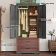 thumbnail image 4 of Blotout 2 Door Farmhouse Armoire Wardrobe Closet With 2 Drawers, 70" Tall Wooden Wardrobe Cabinet with Hanging Rod and Adjustable Shelves for Bedroom, Grey, 4 of 8