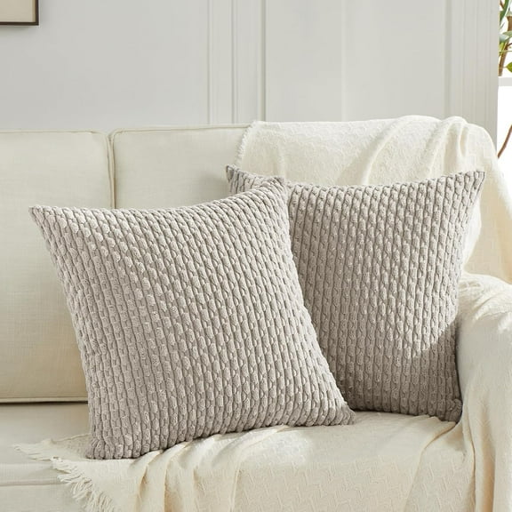 2 Packs Taupe Decorative Throw Pillow Covers 18x18 Inch for Couch Bed Sofa, Modern Farmhouse Boho Home Decor, Soft Cute Plush Corduroy Cushion Case 45x45 CM