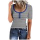 thumbnail image 1 of Camisetas de Manga Corta para las Mujeres Rayas Impreso Botón Arriba Tee, Cuello Redondo Casual Tops de Algodón para las Mujeres, 1 of 3
