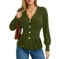 thumbnail image 2 of felwors Women's V-Neck Button Down Cardigan - Waist Cinched Peplum Hem Knit Sweater AG, M, 2 of 5