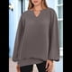 thumbnail image 5 of Sudaderas de Mujer, Camisetas de Larga con Cuello en V, Camisetas Básicas Informales para Otoño e Invierno. Color Café M, 5 of 10