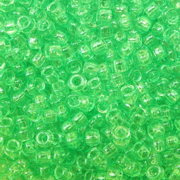 Lime Green Transparent Pony Crow Beads Large Hole Made in USA 6x9mm