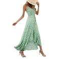 thumbnail image 3 of Vestido largo de verano sin mangas, cuello en V sin espalda estampado de flores cordón irregular, 3 of 5