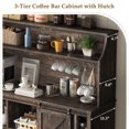 thumbnail image 3 of DreamCurship 55'' Farmhouse Coffee Bar Cabinet with 3-Tier Storage Hutch, Kitchen Storage Cabinet with 12 Wine Racks & 6 Hooks, Hutch Cabinet with Adjustable Shelf for Kitchen Dining Room, Oak, 3 of 9