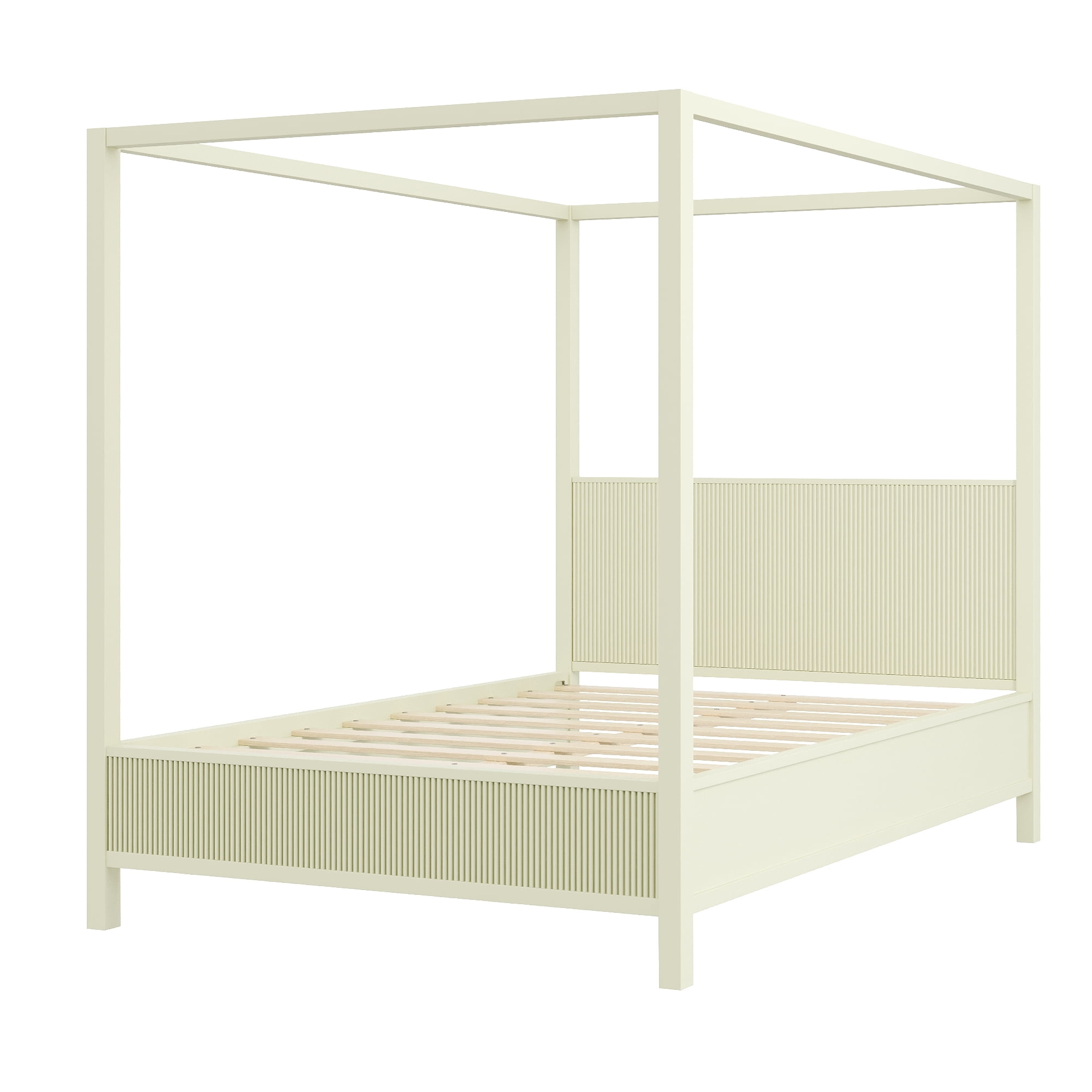 Euroco Wood Queen Size Canopy Platform Bed, Beige