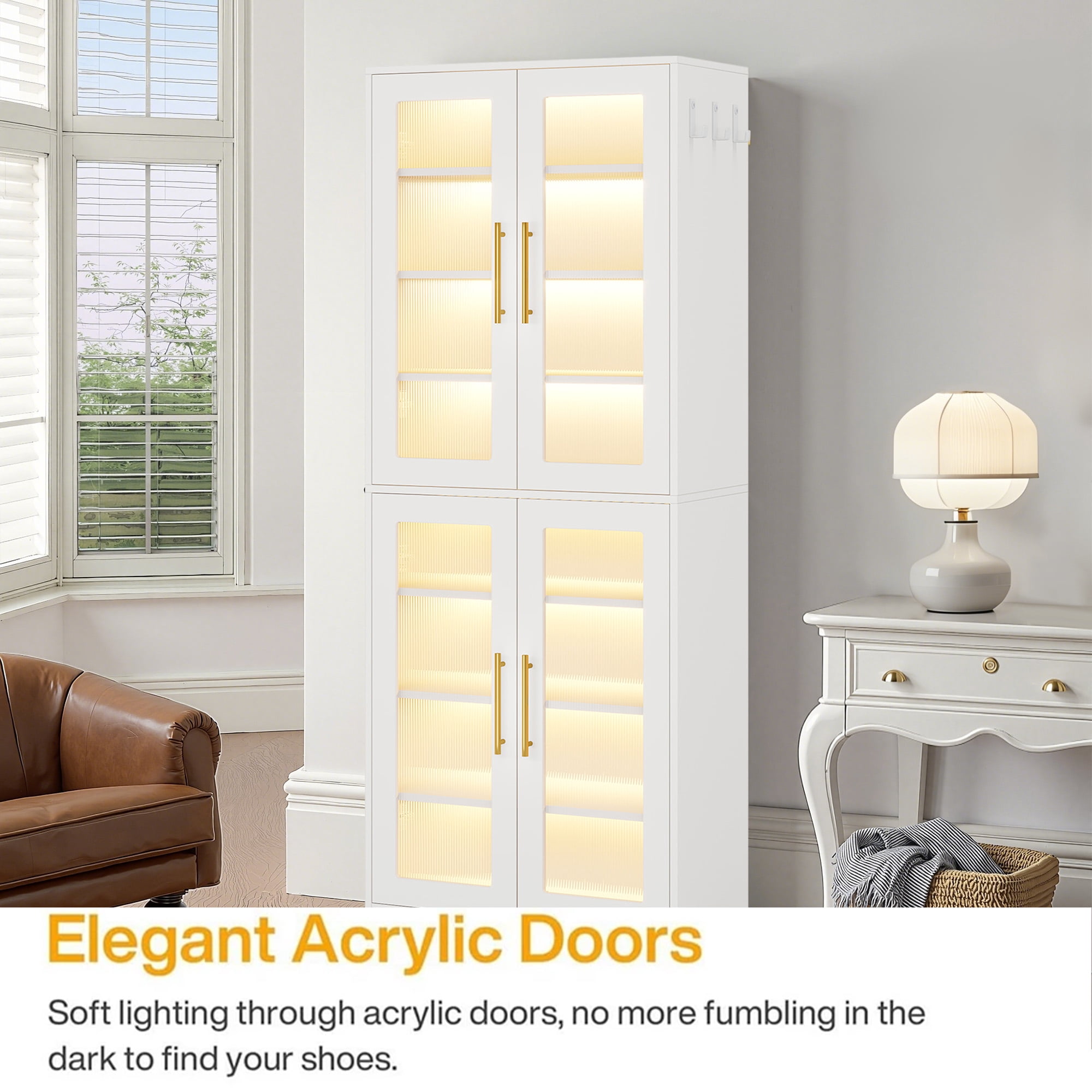 MAYEERTY Shoe Storage Cabinet with Remote-Controlled LED Lights for Smart Home Decor
