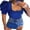Dark Blue, variant on Ribbed Crop Tops Women Short Puff Sleeve Patchwork Lowcut Neck Street Style Summer T-Shirt Party Elegant Female Clothing