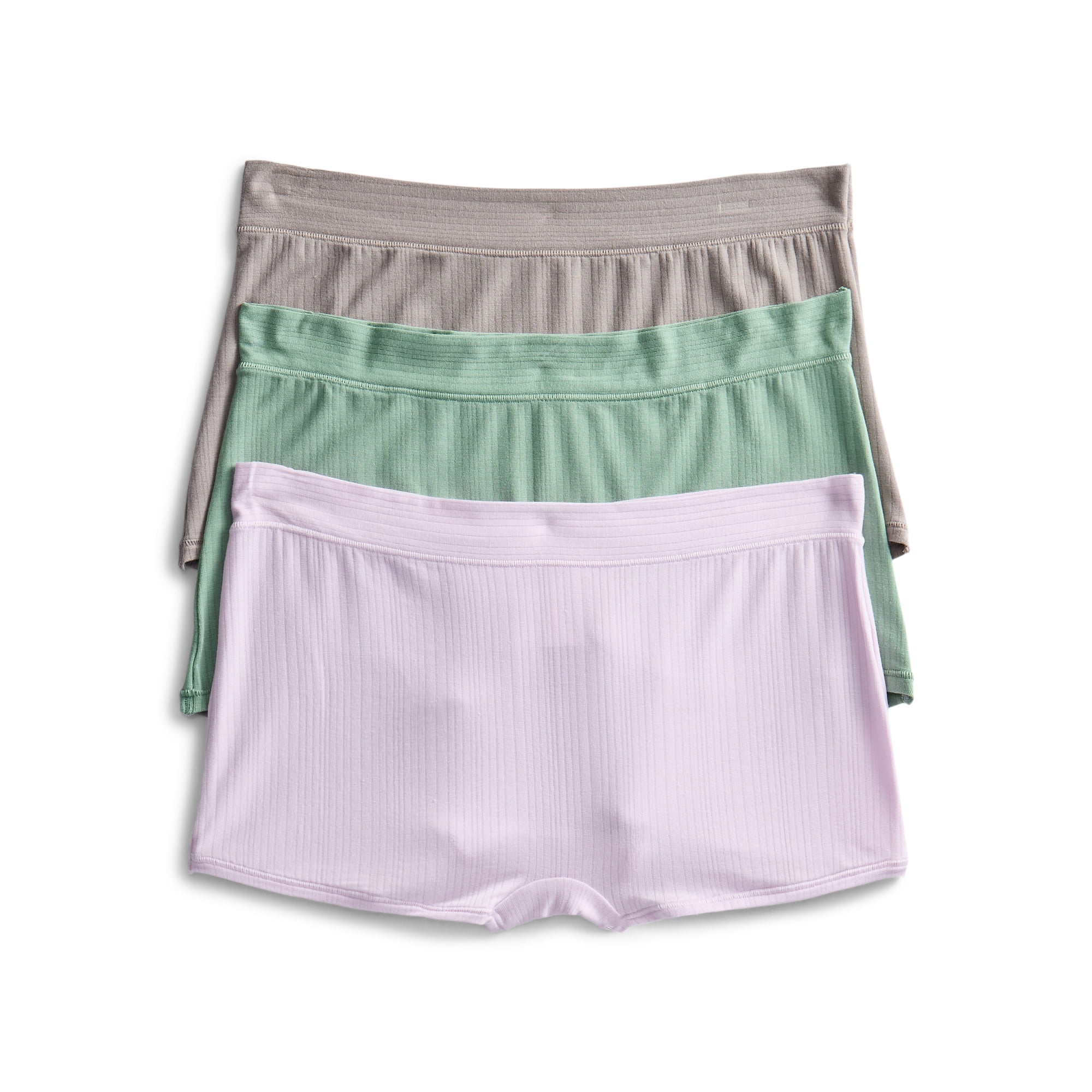 Joyspun Women's Ribbed Modal Boyshort Panties, 3-Pack, Sizes XS-3XL