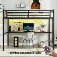 thumbnail image 2 of Loft Bed with Desk, Metal Loft Bed Full Size with LED Lights & Charging Station, Noise-Free, Space-Saving, No Box Spring Needed-Black, 2 of 8