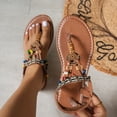 thumbnail image 2 of Women's Bohemian Beaded Thong Flat Sandals Casual Open Toe Wide Width Comfortable Non Slip Elastic Slingback Shoes for Summer Beach Daily Wear, 2 of 2