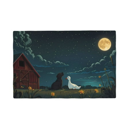 

Table Placemats Set of 6 - Farm Dog Duck Moonlight 12x18 In Faux Linen Double Heat Resistant Place Mats Cloth Indoor/Outdoor Placemats Washable Table Mats for Dining Kitchen Party