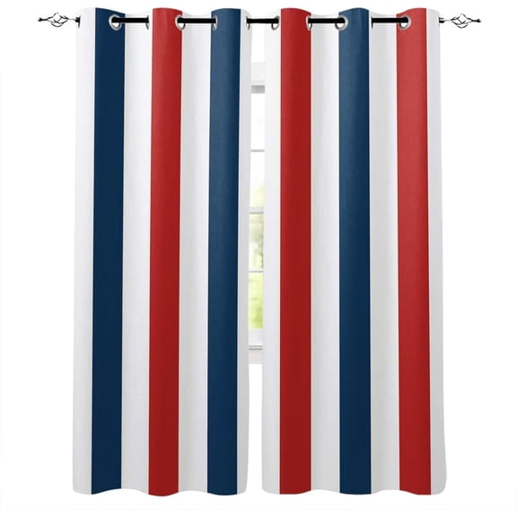 Red Navy Blue and White Stripes Blackout Curtains, Printed Drapes, Window Curtains, Darkening Curtains with Top Grommet for Bedroom Living Room Windows 26"W x 45"L (Pack of 2)