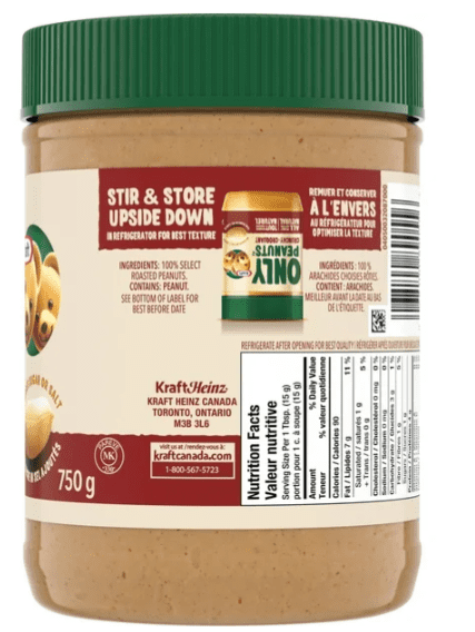 Kraft Only Peanuts All Natural Crunchy Peanut Butter, 750g (4 Pack)