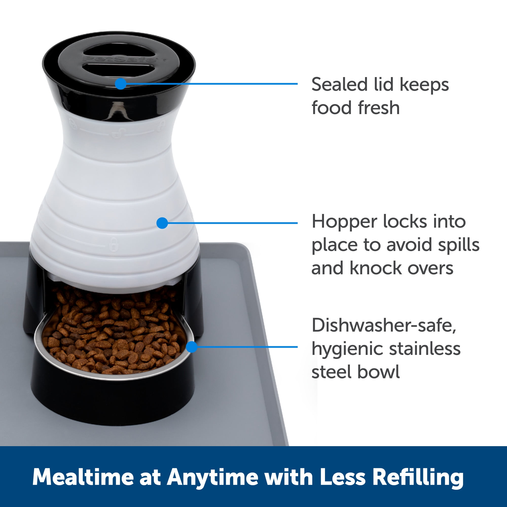 PetSafe Healthy Pet Food Station - Small, 2 lb Kibble Capacity - Gravity Pet Feeder Dry Food Dispenser - Automatic Cat Feeder or Small Dog Feeder - Removable Stainless Steel Bowl Included
