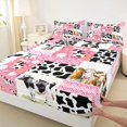thumbnail image 3 of Homewish Kawaii Pink Cartoon Twin Sheet Sets, Cute Rustic Milk Cow Twin Fitted Sheet, Princess Patchwork Flat Sheet, Microfiber Bedroom Decor, 3pcs, 3 of 7