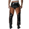 thumbnail image 3 of Zaldita Men's Leather Vintage Cowboy Chaps With Basketweave Yoke Split Motorcycle Riders Pants Brown S, 3 of 7