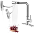 thumbnail image 3 of Waterfall Kitchen Faucet with Soap Dispenser  Gold Kitchen Faucet with Pull Down Sprayer Modes(Waterfall/Stream/Sweep)  Stainless Steel Kitchen Faucets for Sink with Deck-Plate, 3 of 6
