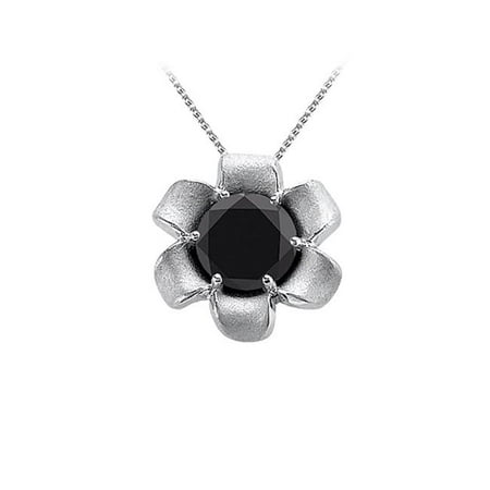 Fine Jewelry Vault UBPD3093W14BOX Beautiful Onyx Flower Pendant in 14K White Gold with Best