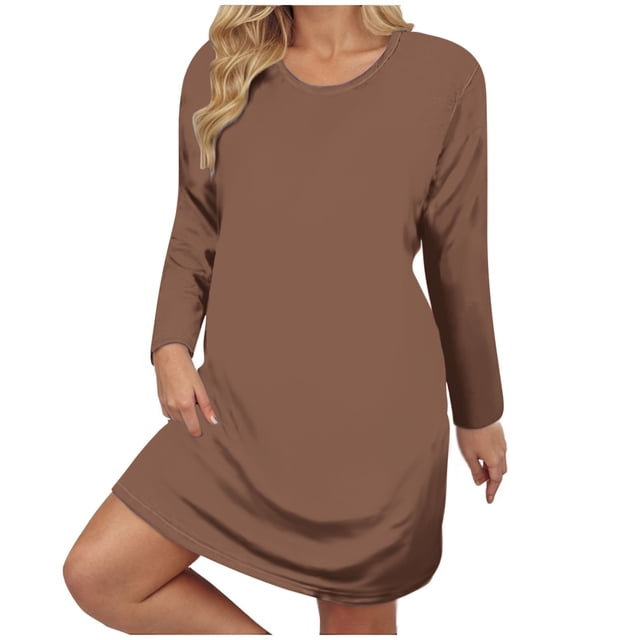 Timegard Vêtements de Nuit pour Femmes Grande Taille Col Rond Manches Longues Tenue d'Intérieur Confortable Pyjama Décontracté Robe de Maison