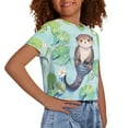 thumbnail image 4 of Uourmeti Otter Cute Crop Top for Girls 5-6Y Summer Short T-Shirt Lightweight Soft Crewneck Pullover Casual Sweatshirt, 4 of 5