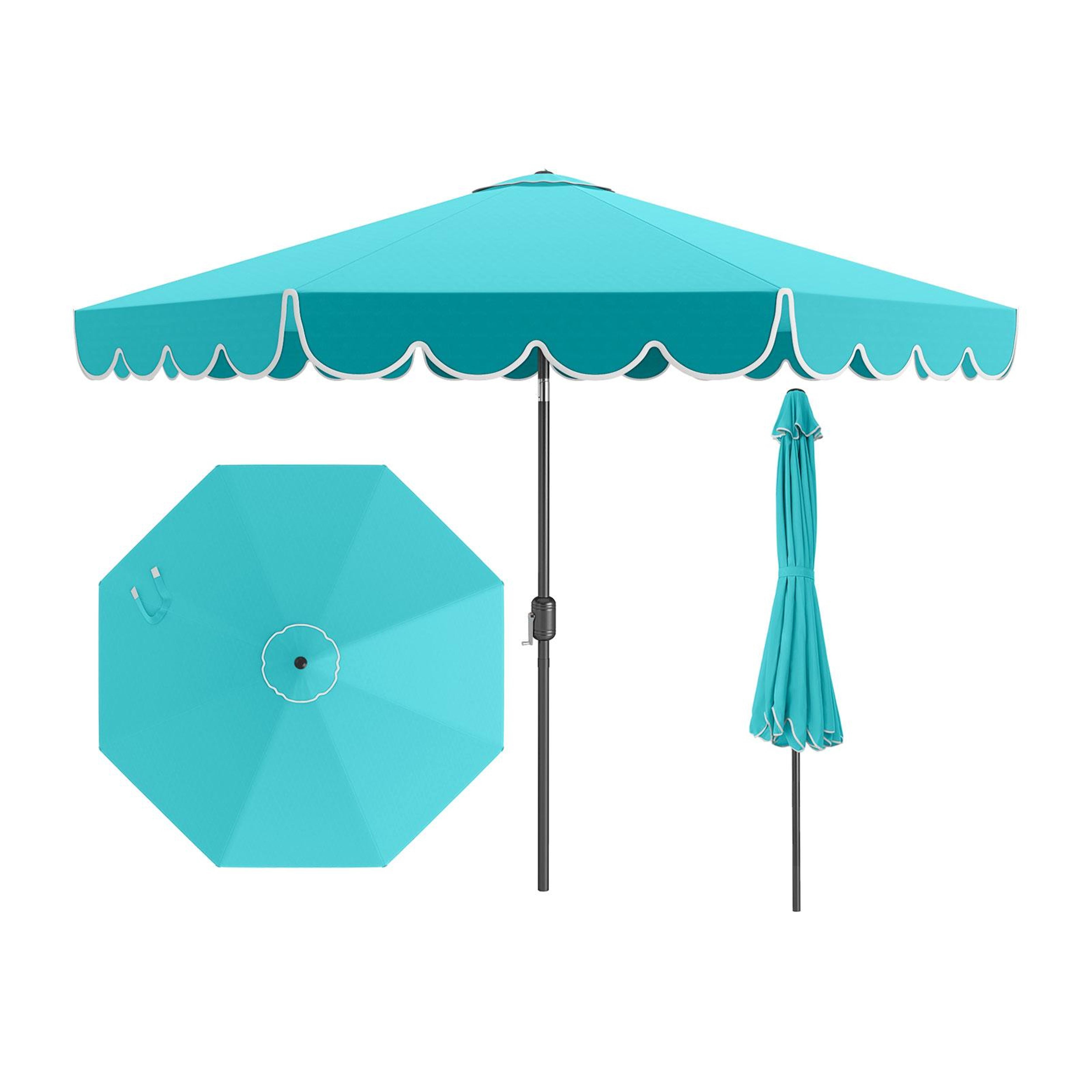10 Feet Ruffled Patio Umbrella Outdoor Market Umbrella with Crank and Tilt Function