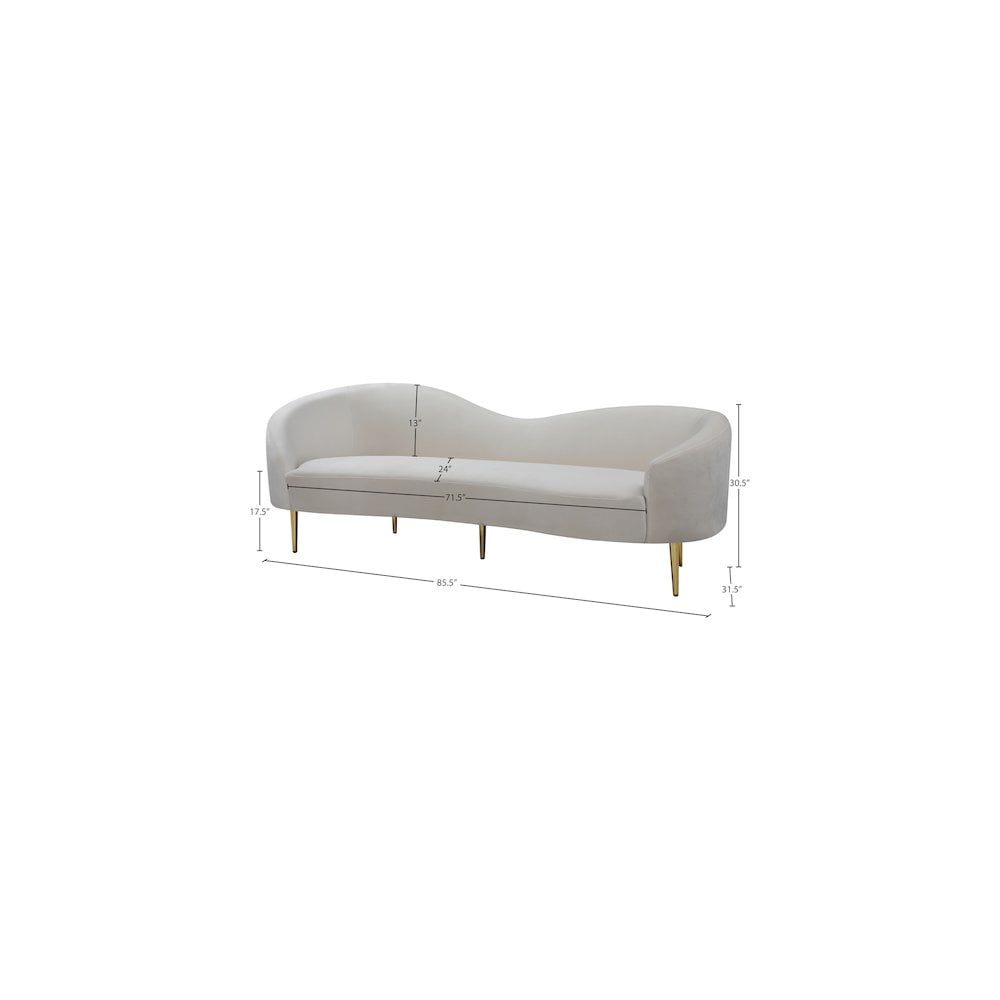 Meridian Furniture Ritz Contemporary Velvet Sofa in Cream