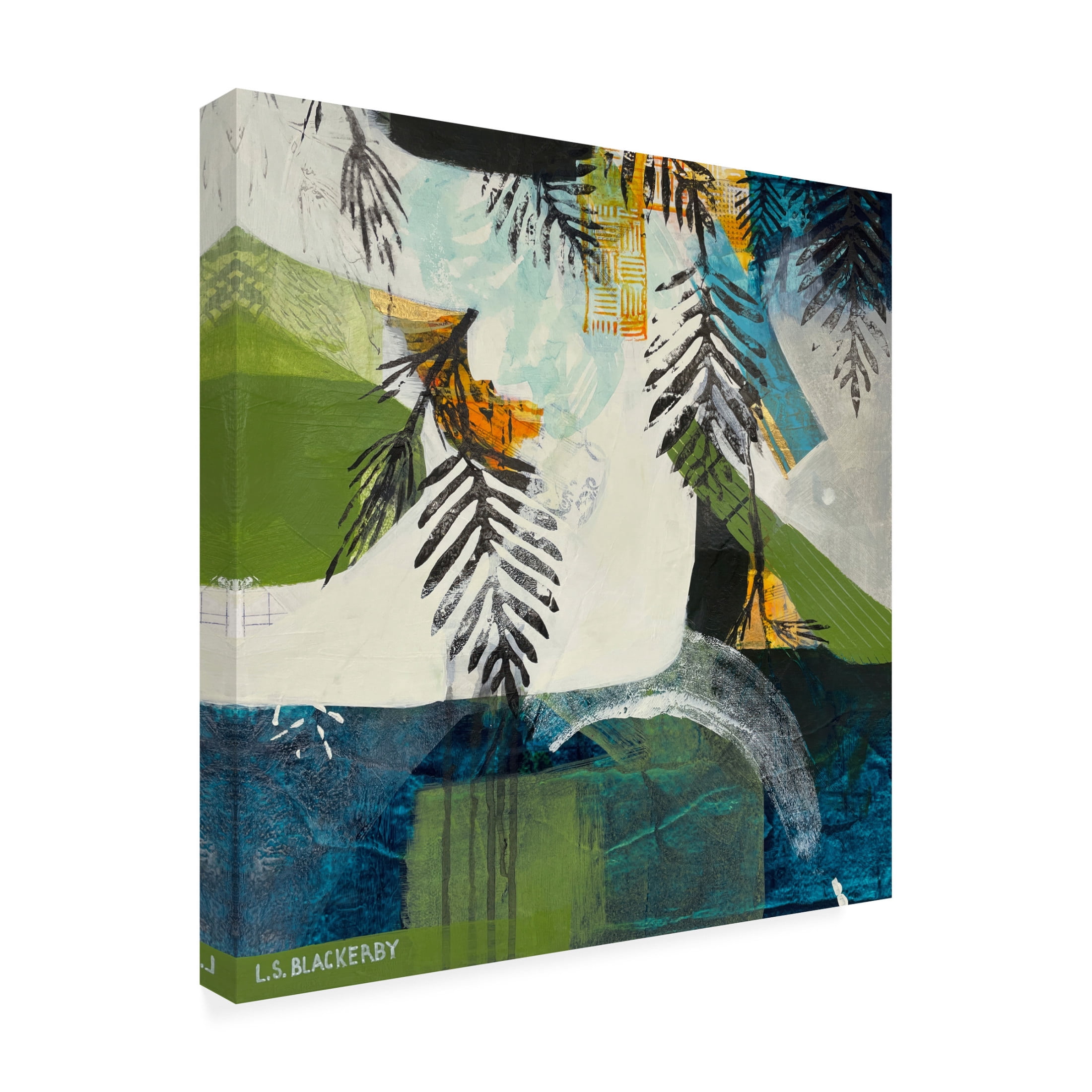 Canvas Wall Art - Linda S. Blackerby 'Woodlands Mountain Lake 4' Wall Art for Living Room, Bedroom, or Office Décor by Trademark Fine Art - 14 x 14 Inches