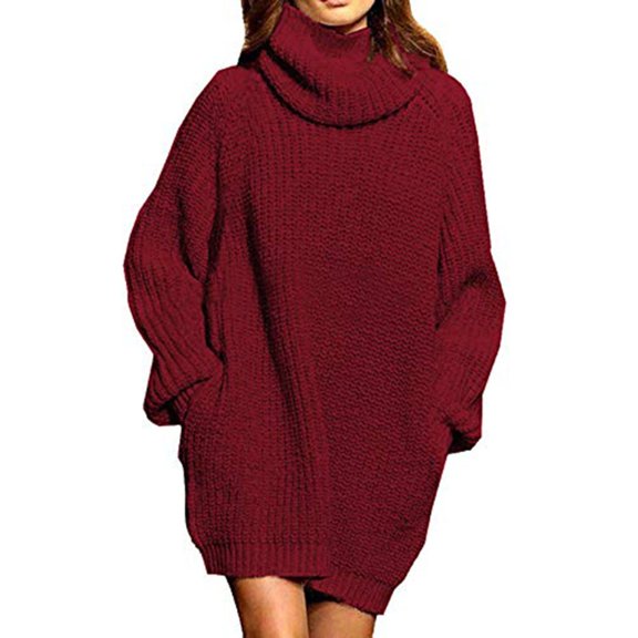 Yokua Women's Loose Turtleneck Oversize Long Pullover Sweater Dress