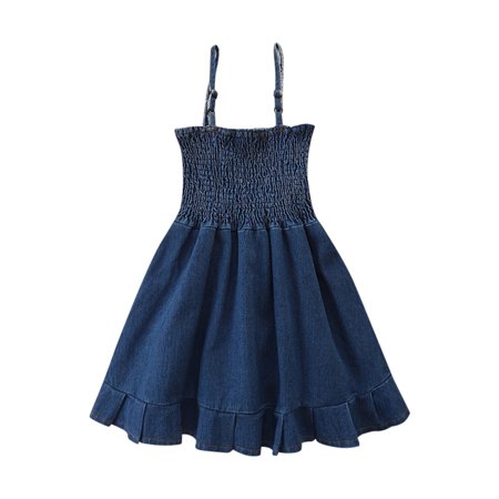 

Girls Summer Sling Denim Dress Baby Ruffled Princess Dresses Kids Clothes Baby Clothing