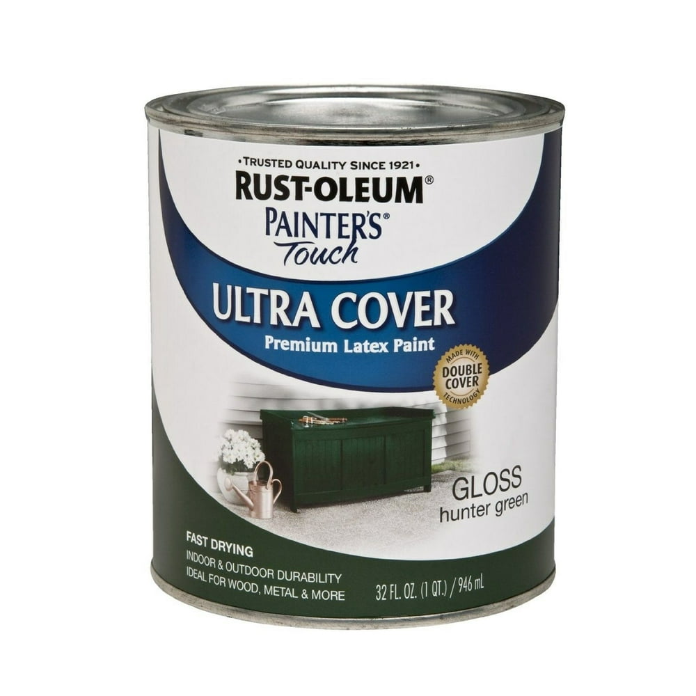 New RustOleum 1938502 Painters Touch Quart Latex, Gloss Hunter Green