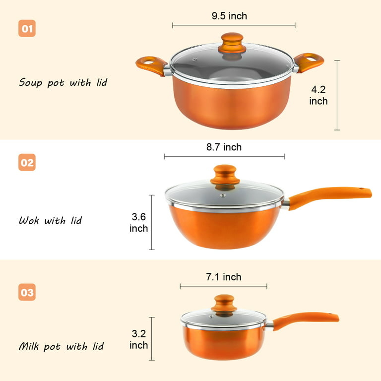 BATE Kitchen Cookware Set, 6 PCS Nonstick Pot and Pan Set-Wok