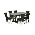 thumbnail image 2 of East West Furniture 7 Piece Dining Room Table Set Consists of a Cement Wood Dining Table and 6 Black Linen Fabric Modern Dining Chairs with Button Tufted Back - Wire Brushed Black Finish, 2 of 8