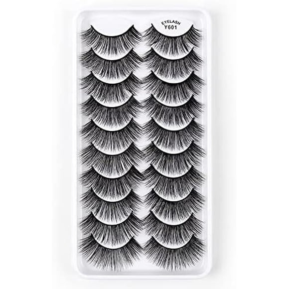 Kit de 10 pares de pestañas postizas, pestañas postizas 3D, pestañas largas naturales y esponjosas, pestañas postizas de banda suave reutilizables, extensión de pestañas de maquillaje negro de lujo