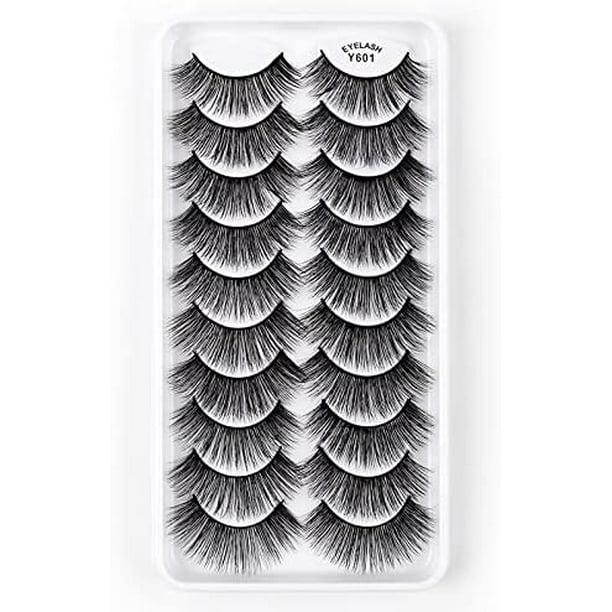 Kit de 10 pares de pestañas postizas, pestañas postizas 3D, pestañas largas naturales y esponjosas, pestañas postizas de banda suave reutilizables, extensión de pestañas de maquillaje negro de lujo