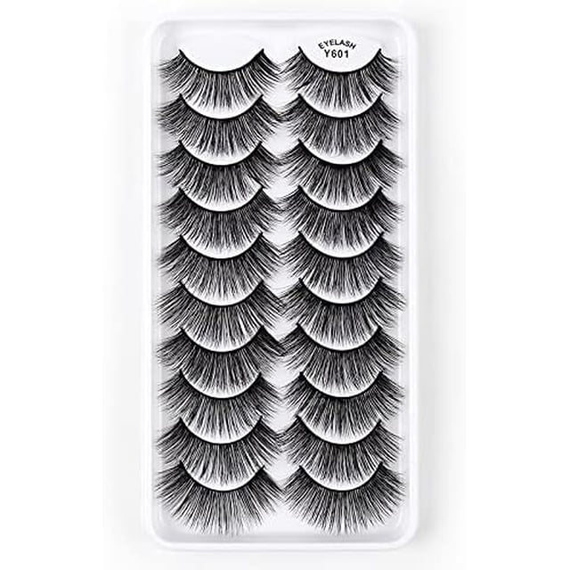 Kit de 10 pares de pestañas postizas, pestañas postizas 3D, pestañas largas naturales y esponjosas, pestañas postizas de banda suave reutilizables, extensión de pestañas de maquillaje negro de lujo