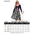 thumbnail image 5 of Furvclv Women's Long Sleeve Vintage Floral Patchwork Dress Flared A-Line Swing Casual Party Midi Dress, 5 of 9
