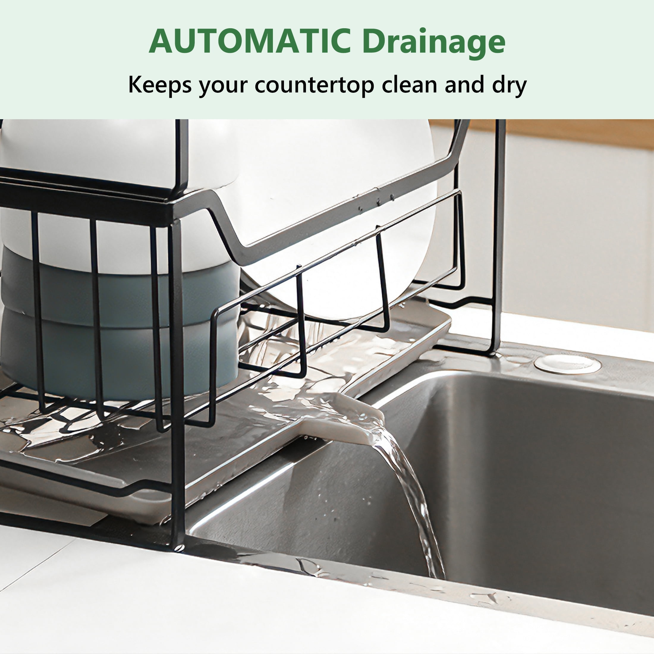 Luckytree 2-Tier Dish Drying Rack, Large Space-Saving Dish Racks,Narrow Dish Drainer for Kitchen Counter Organizer ,6.7"W x 17"L,Black