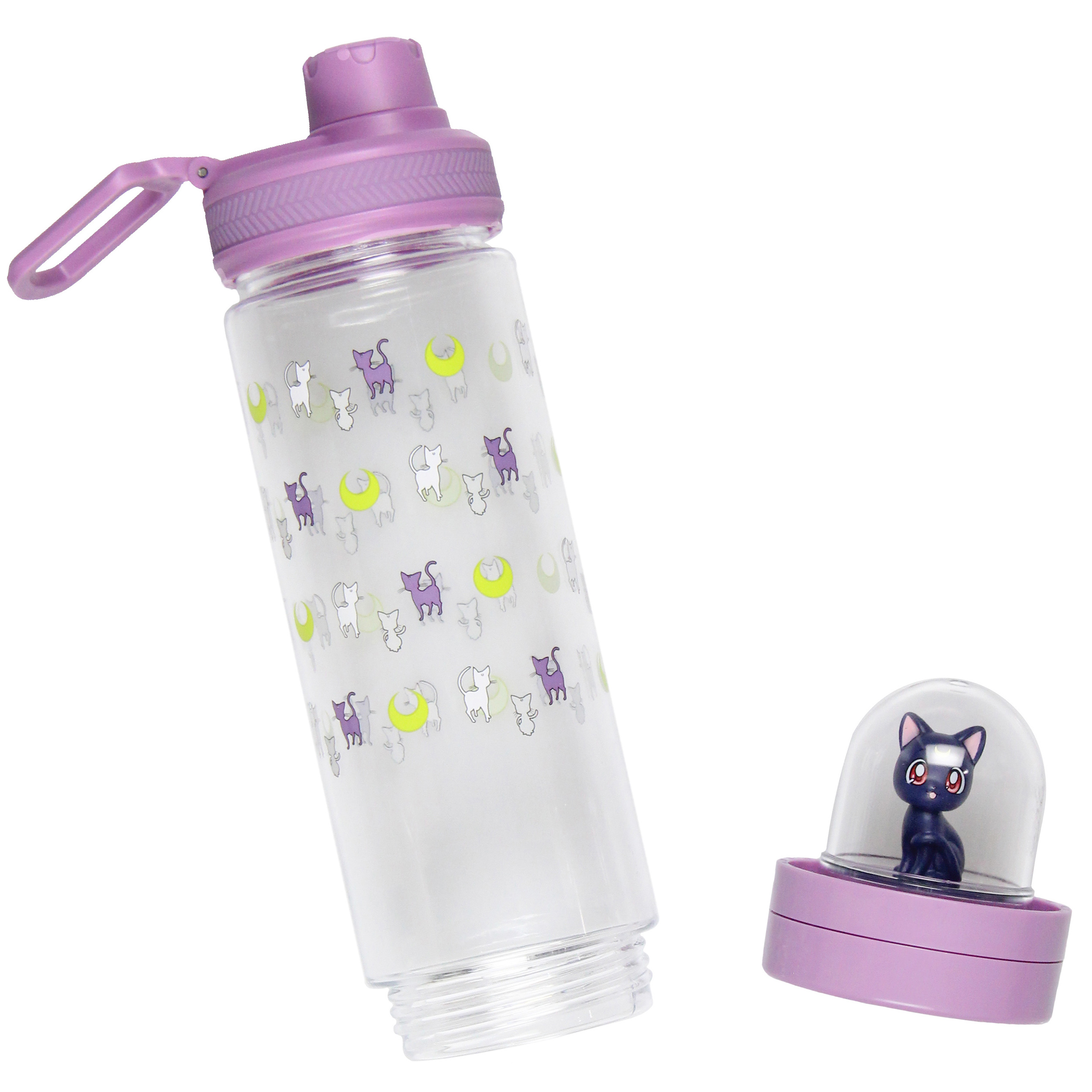 Sailor Moon Artemis Drinking Plastic Water Bottle With Inside Character Mold With Screw Top Lid | BPA Free | 17 oz.