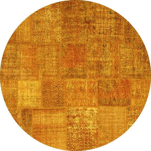 Ahgly Company Indoor Round Patchwork Yellow Transitional Area Rugs, 3' Round