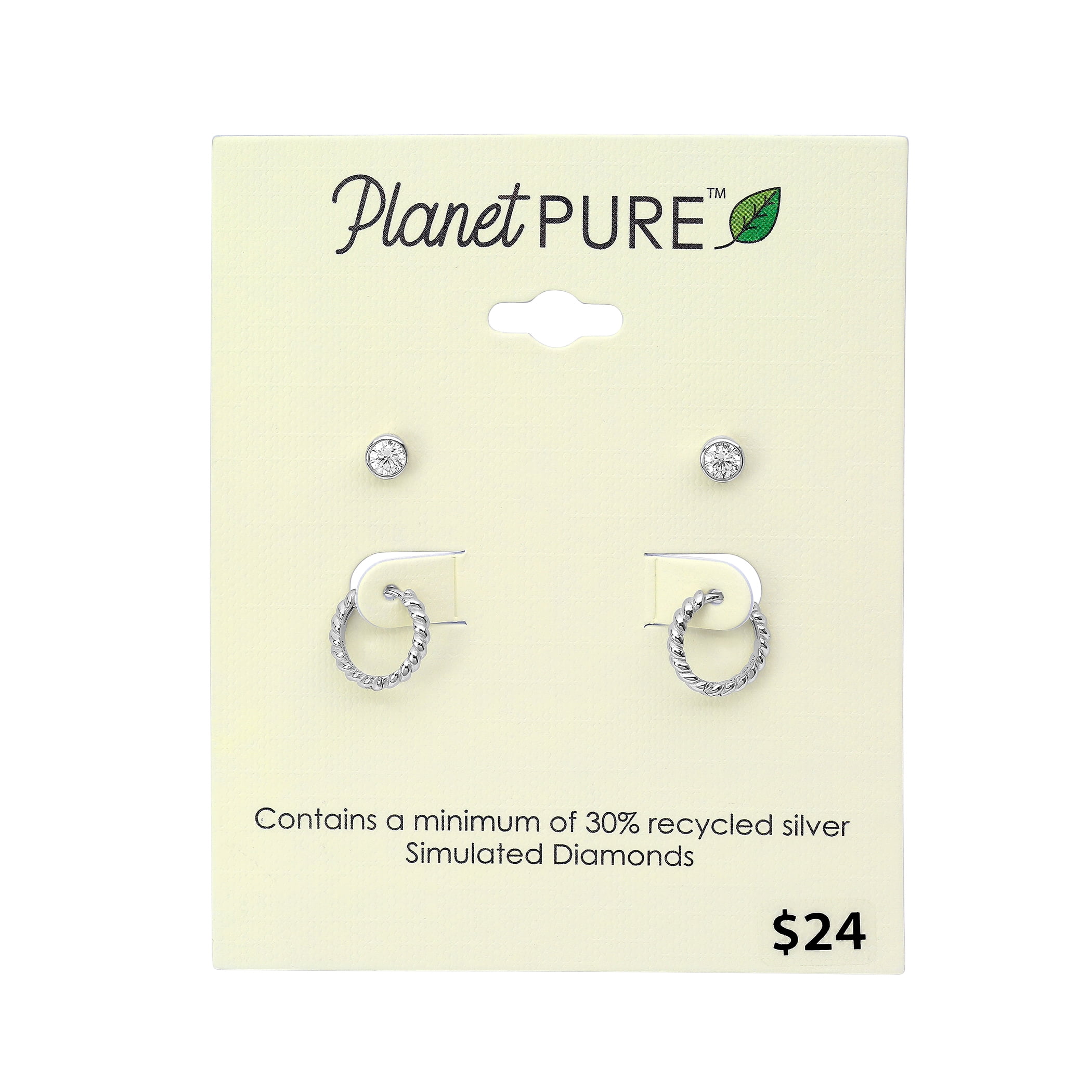 Planet Pure Women's Simulated Diamonds Earring Set in Recycled Sterling Silver