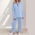 thumbnail image 2 of Valora Women Fashion Outfit Women's Trousers Suit 1 | Womens Fashion 2 Piece Outfits Long Sleeve Sweatsuits Sets Half Zip Sweatshirts With Joggers Sweatpants Light Blue 2XL, 2 of 7