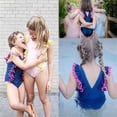 thumbnail image 6 of Styles I Love Little Kid Girls Ruffle Pom Pom Tassel One-Piece Swimsuit Bathing Suit Beach Pool Party Swimwear (Navy Blue, 120/4-5 Years), 6 of 7
