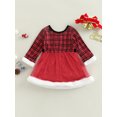 thumbnail image 4 of Bagilaanoe Toddler Baby Girl Christmas Dress Long Sleeve A-line Party Dresses 1T 2T 3T 4T 5T 6T Kids Plaid Plush Patchwork Mesh Tulle Dress, 4 of 8