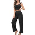 thumbnail image 2 of SDNall Pajama Set for Women with Lace Trim and Flutter Sleeves, Solid Color Two-Piece Loungewear with Suspenders for Home and Sleep, 2 of 9