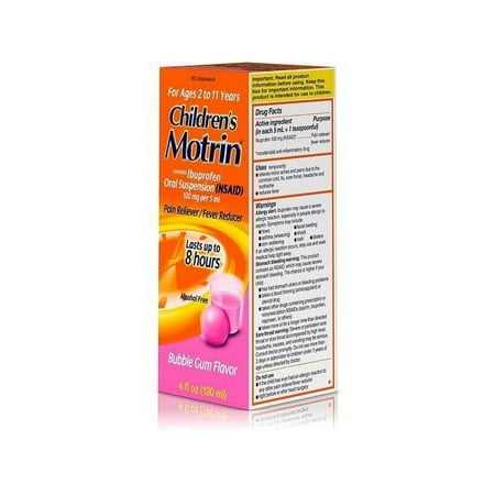 Motrin Children's Pain Reliever Oral Liquid Suspension, Bubble Gum, 4oz