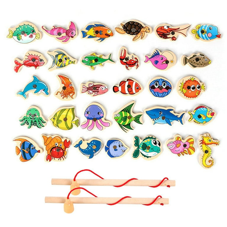 Toy Fishing Pole Magnetic Fish  Magnetic Wood Children Fishing
