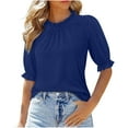 thumbnail image 2 of LADIGASU Women's Casual 1/2 Sleeve Half Sleeve Solid Fold Round Neck Button Ladies Top Blouse, 2 of 7